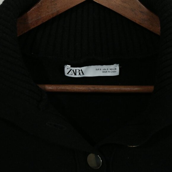 Zara Women’s Black Button Front Cardigan Sweater Size S Shawl Collar - Picture 2 of 9